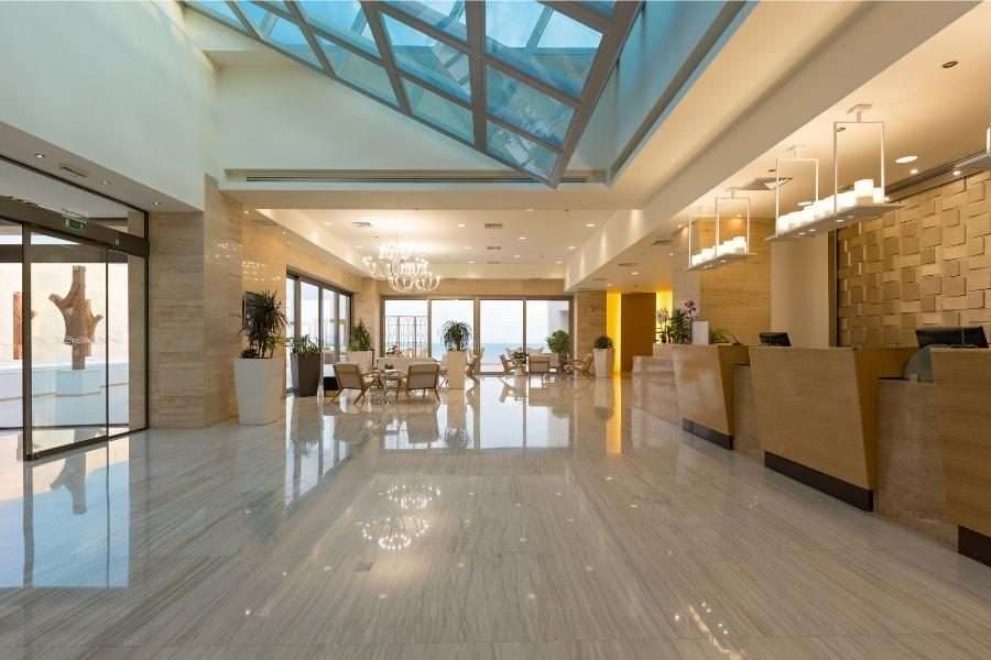Hospitality FF&E services. A hotel lobby with furniture.