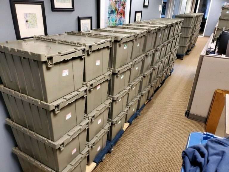 Lile ecrates during a office move in Portland, Oregon.